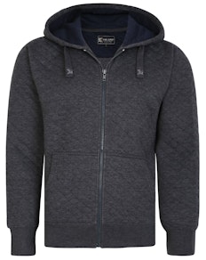 KAM Quilted Jersey Zip Through Hoody Charcoal